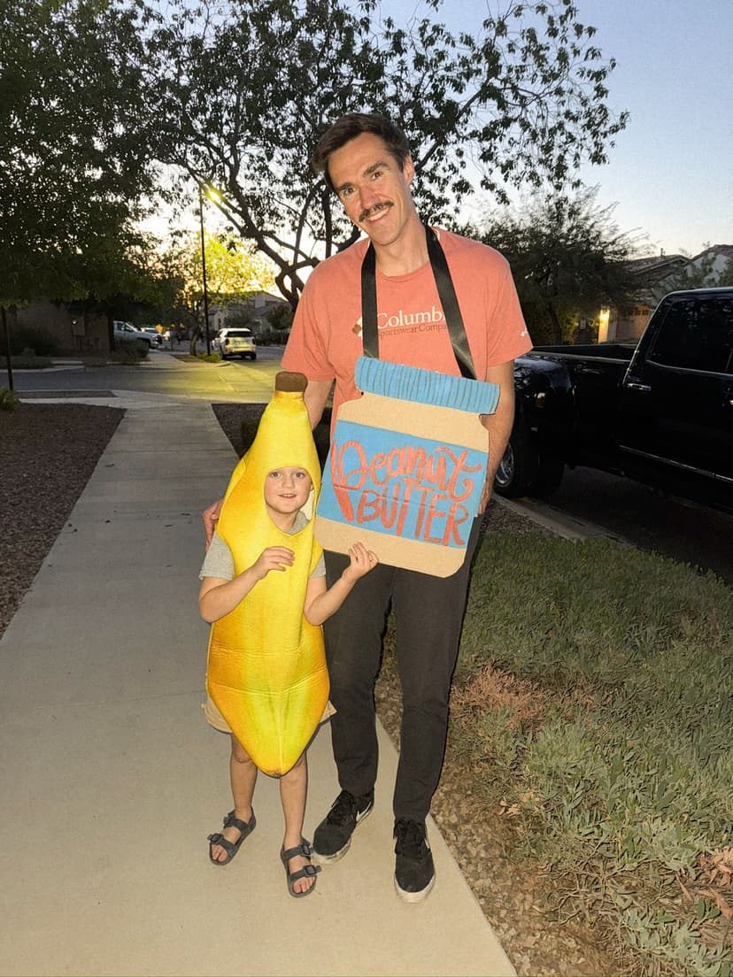 Trick or treating with my son, Chet (he loves peanut butter on banana)